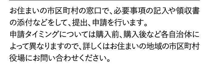お住まいの市区町村の窓口で申請を行います